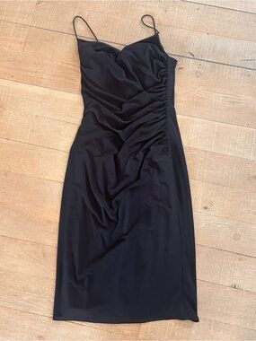 Laundry By Shelli Segal Black Ruched Midi Slip Dress